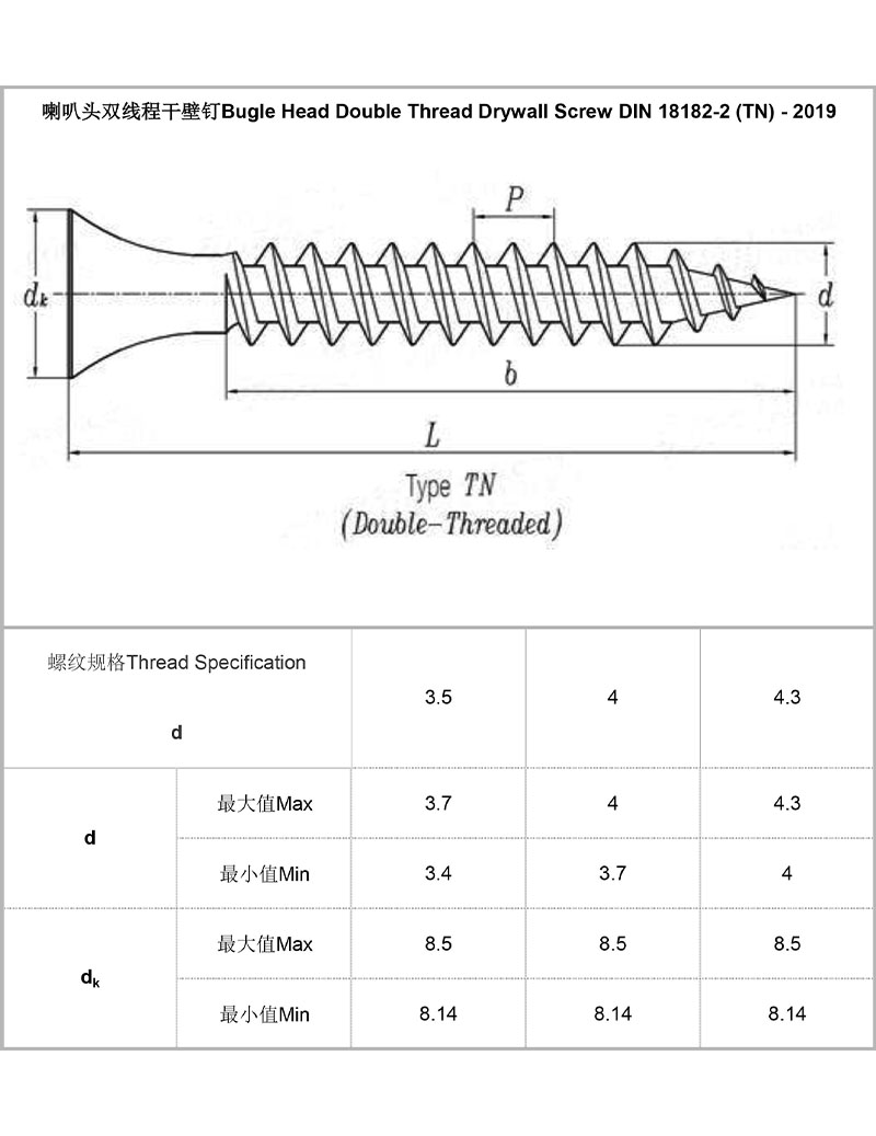 Fine thread Drywall dunƙule DIN 18182-2 (TN) - 2019